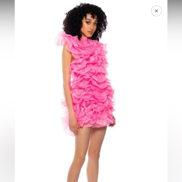 Pink Ruffled Mini Dress size small - Picture 3 of 4